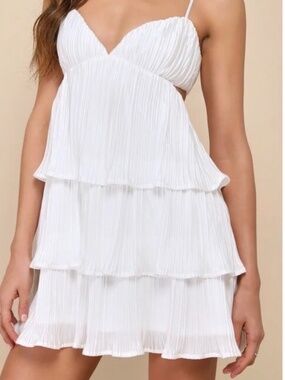 Lulu's White Pleated Tiered Spaghetti-Strap Mini Dress-NWOT